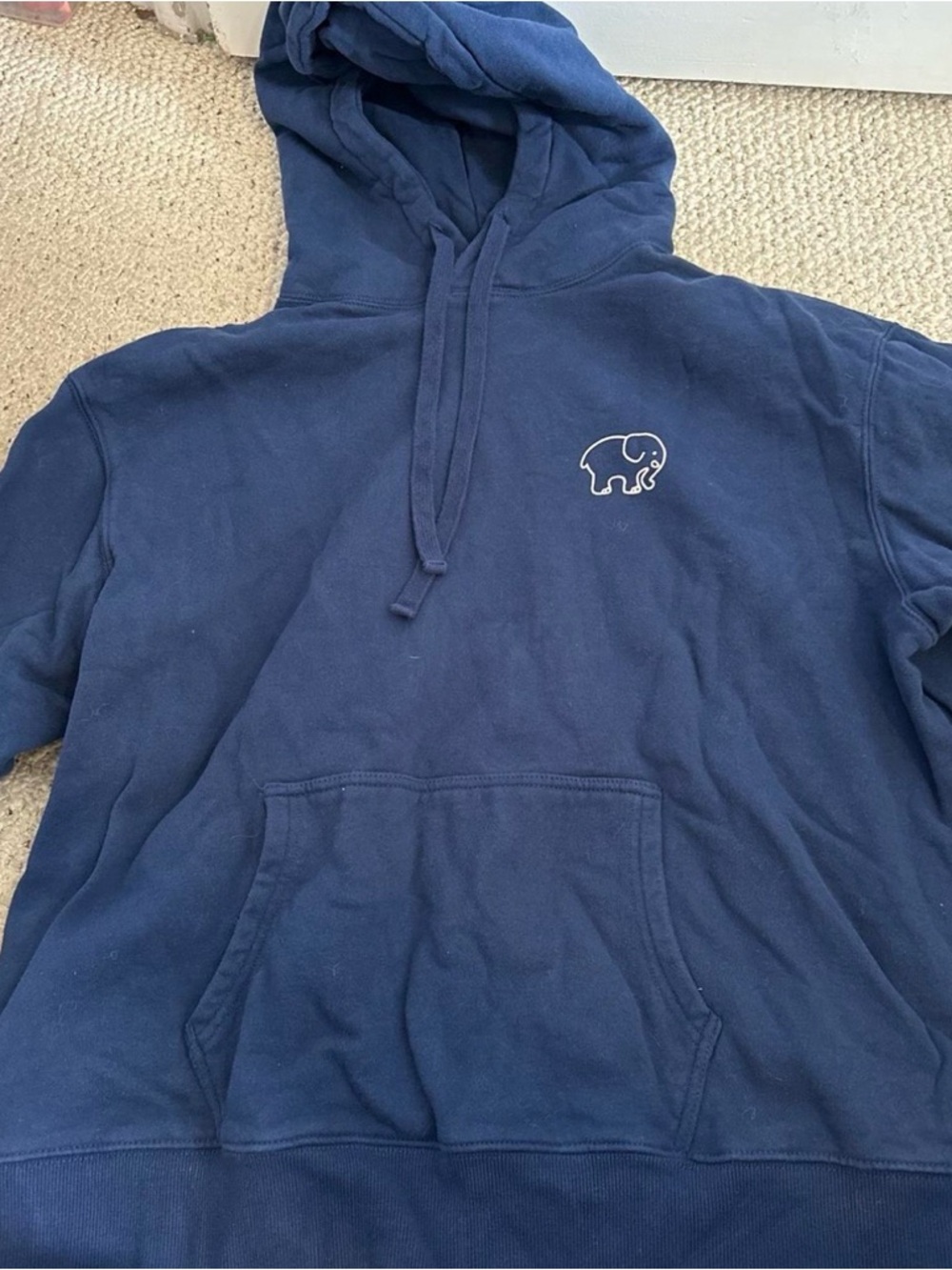 ivory ella Navy Blue Pullover Hoodie with White Logo Tag